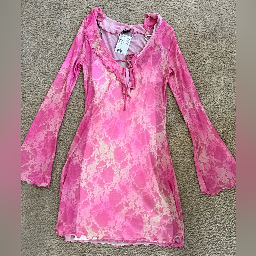 H and M Pink and white floral Long Sleeve Dress